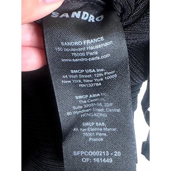 SANDRO Black Ribbed Knitted Twisted Cutout Top Stretchy Fabric Jumpsuit 36 US 4 - Picture 9 of 10